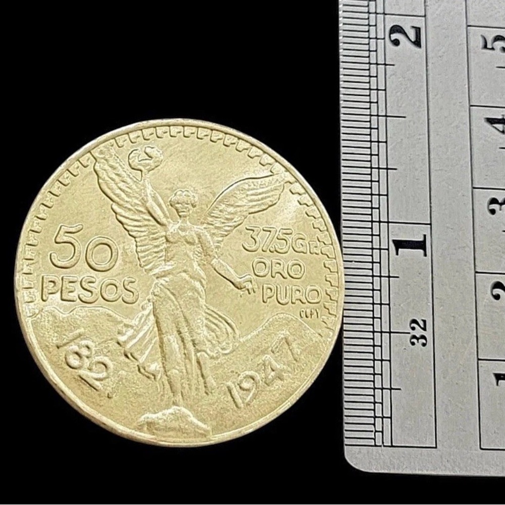 Centenario Coin Custom Solid 10k Yellow Gold 50 P… - image 4